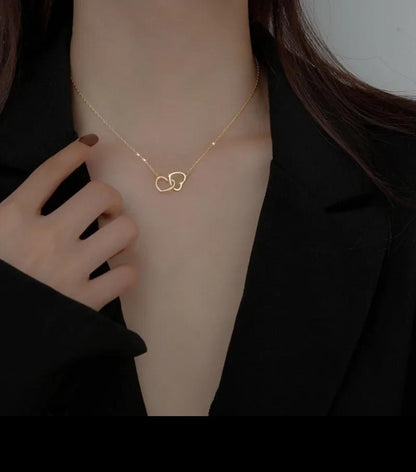 Collar con colgante de doble corazón Simple para mujer