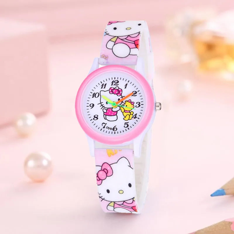 Bonito reloj rosa con diseño de dibujos animados para niñas