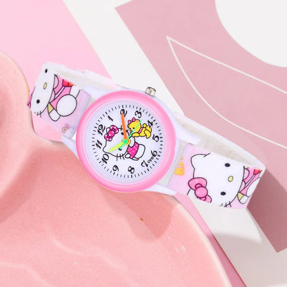 Bonito reloj rosa con diseño de dibujos animados para niñas