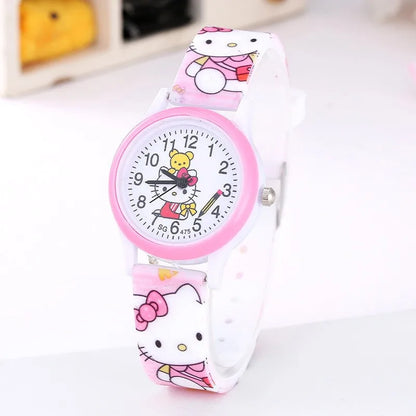 Bonito reloj rosa con diseño de dibujos animados para niñas