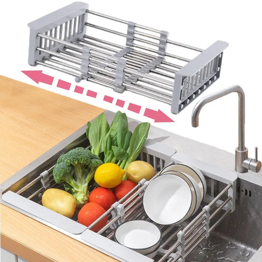 Escurridor de vajilla ajustable para fregadero de cocina,  acero inoxidable.