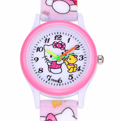 Bonito reloj rosa con diseño de dibujos animados para niñas