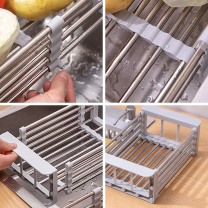 Escurridor de vajilla ajustable para fregadero de cocina,  acero inoxidable.