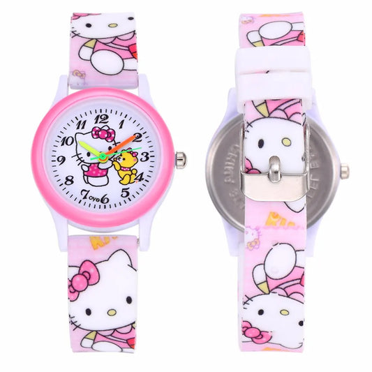 Bonito reloj rosa con diseño de dibujos animados para niñas