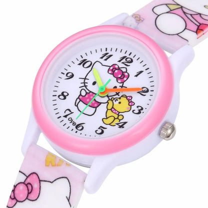 Bonito reloj rosa con diseño de dibujos animados para niñas