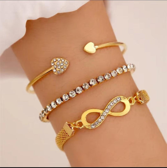 Conjunto Vintage de pulseras de corazón de diamantes de imitación de cristal para mujer